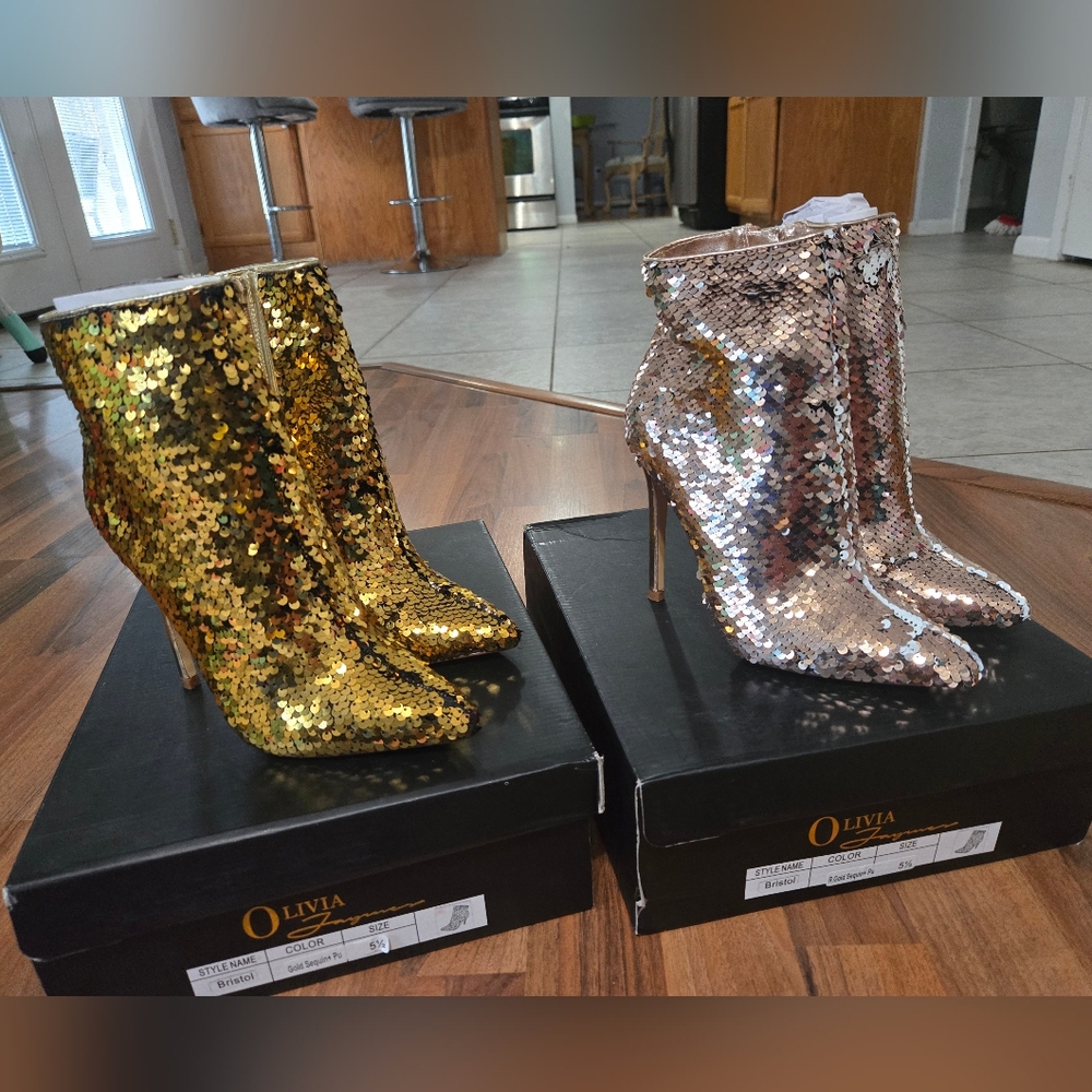 Gold and Silver Sequin Ankle Boots